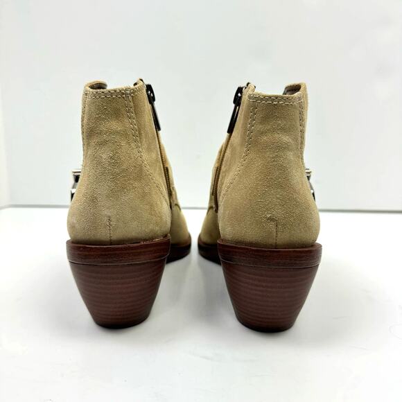 NEW Vince Camuto Ashena Tan Suede Leather Buckle Zip Up Bootie Ankle Boots - Picture 7 of 14